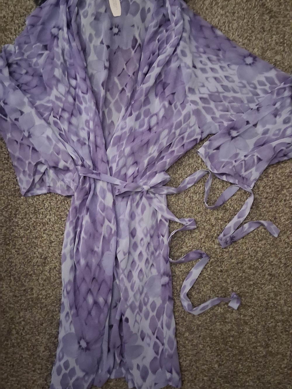 Nwt Victoria's Secret Lavender Sheer Floral Tie-Waist Robe Snake Skin Floral OS